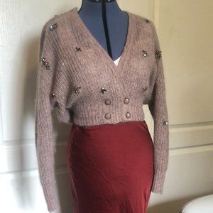 Chunky Vintage Embellished Mohair Cardigan Sweater